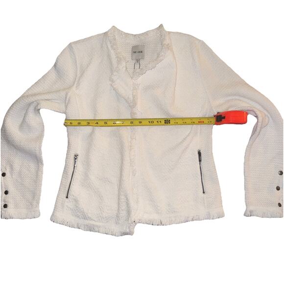 NIC + ZOE White Fringe Knit Jacket Open Front Zip Pockets Size M NWT - Picture 5 of 8